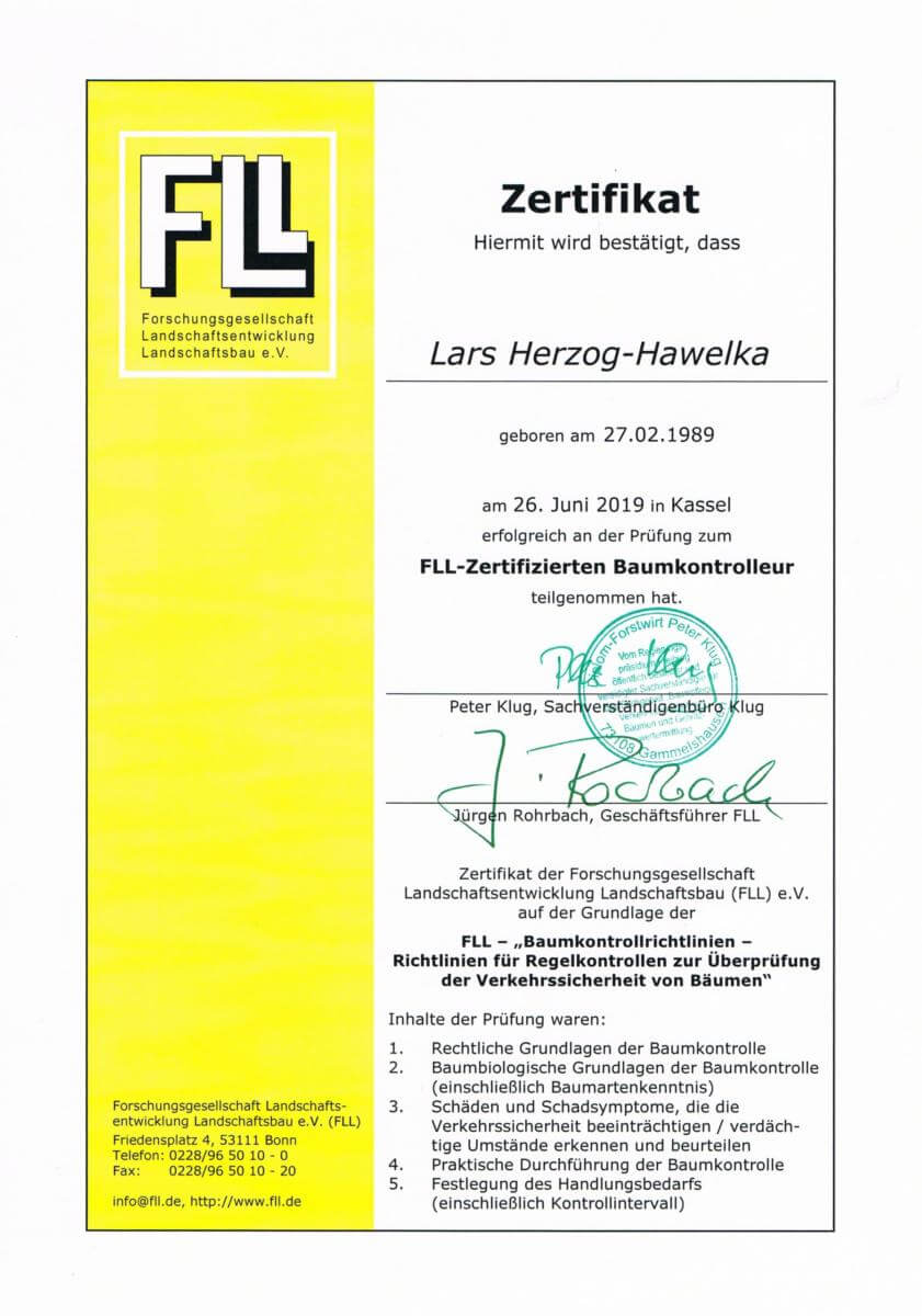 Baumkontrolleur Zertifikat FLL